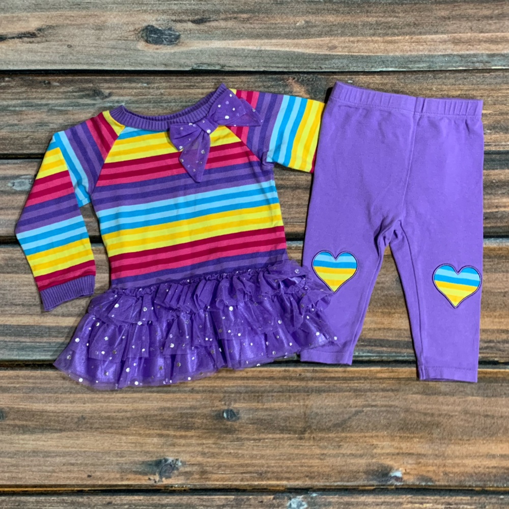 Truly Scrumptious by Heidi Klum 9mo Purple Tutu Outfit with Stripes & Hearts